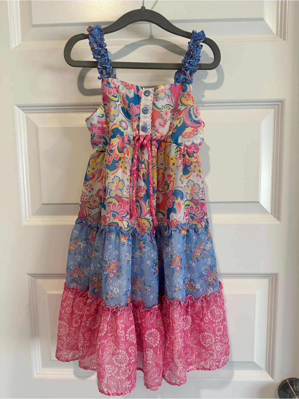 Jona Michelle Girls Size 6 Floral Patchwork Tiered Sundress - EUC